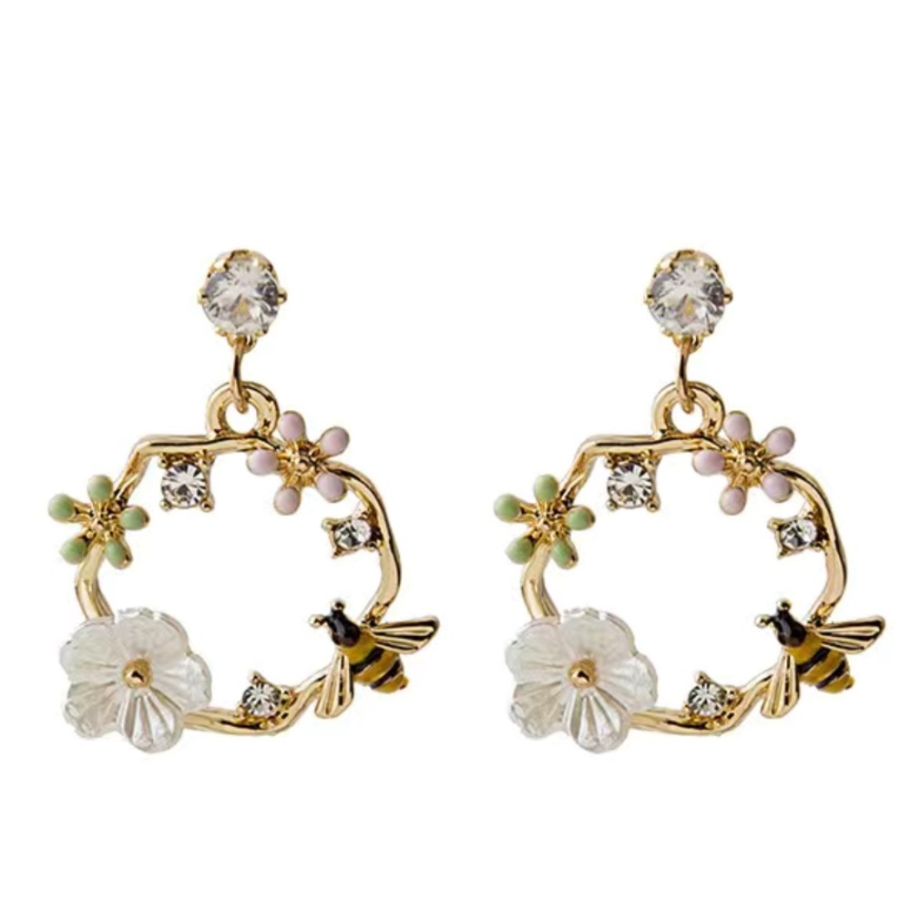 Bee & Flower Earrings Cute Dangle Stud Earrings